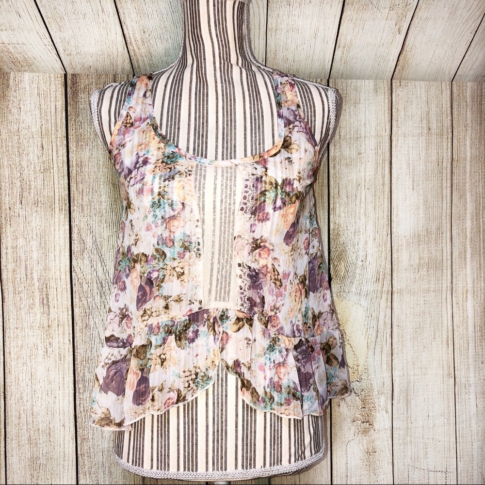 Small Floral Summer Small Crop Top Flowy Beachy - Picture 2 of 8